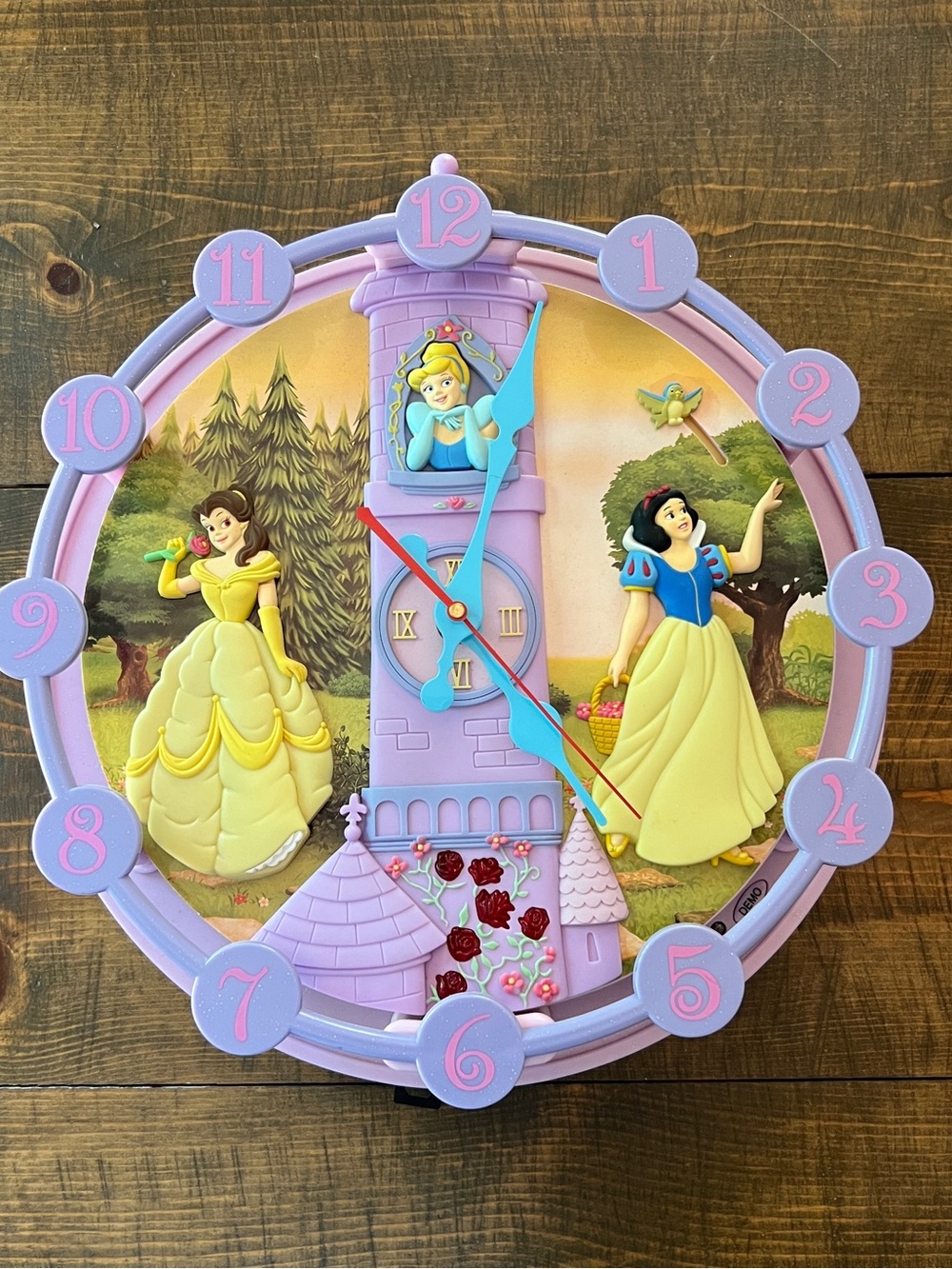 Vintage Disney Princess Clock — Lavender & Pink with sound and movement hourly